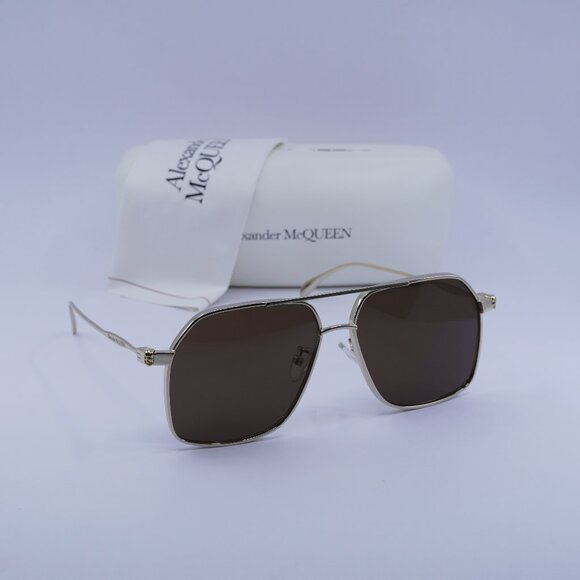 Alexander McQueen AM0372S 002 Aviator Sunglasses – Gold/Brown - Picture 1 of 11